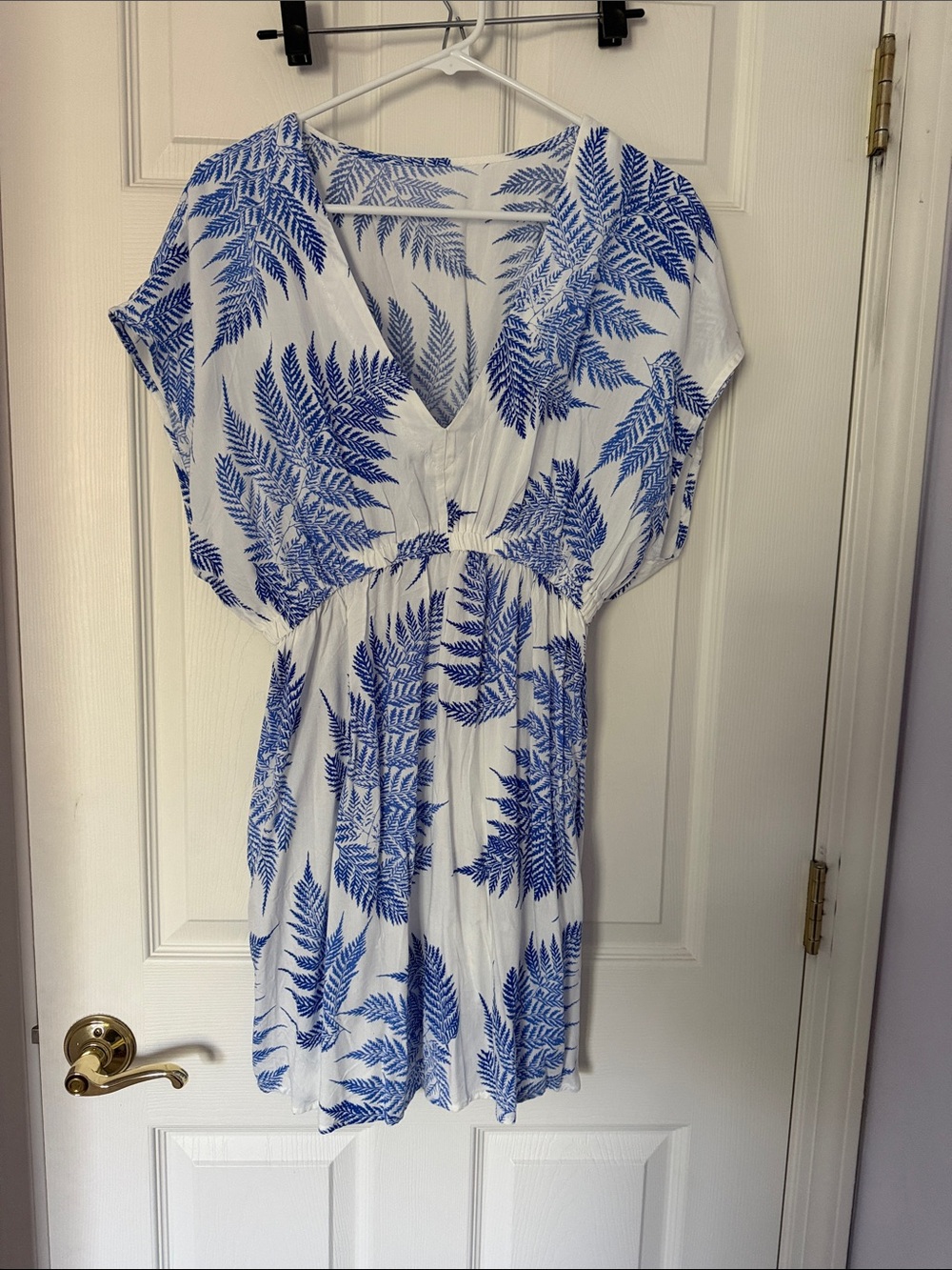Cupshe White Dress with Blue Fern Print - swim cover up